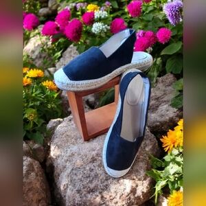 French Connection Black Espadrille Vegan Suede Slingback Slip-On Shoes Sz 8